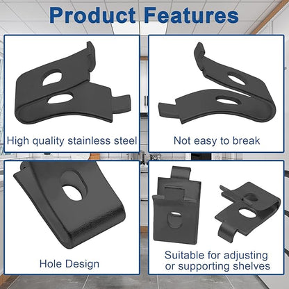 24 Pack Pilaster Shelf Support Clip, Adjustable Metal Shelving Brackets Clips for Kitchen Cabinet Bookcase (Black)
