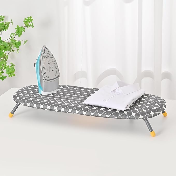APEXCHASER Foldable Ironing Board, Tabletop Small Iron Board with Heat Resistant Covers, Portable Folding Mini Iron Table with Non-Slip Feet for Home, Laundry Rooms, Dorms, Travel Use, Yellow