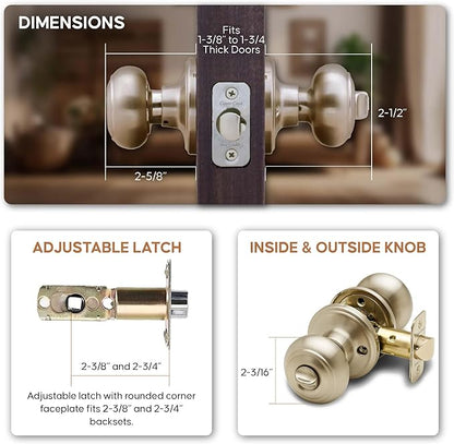 Copper Creek Colonial Privacy Interior Door Knob – ANSI Grade-3 Certified, Modern Heavy Duty Handle, Easy Install and Reversible for Bedroom, Bathroom and Closets – Polished Brass (1 Pack)