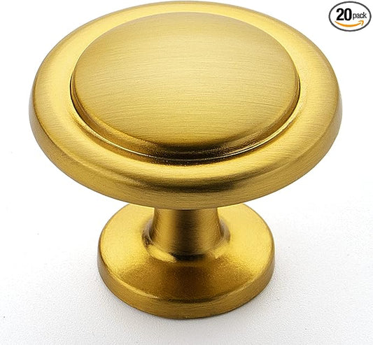 Ravinte 20 Pack 1-1/4 Inch Kitchen Cabinet Knobs - Brushed Brass Zinc Drawer Pulls and Door Handles for Dressers