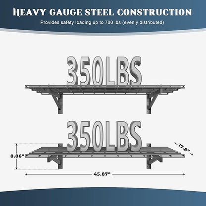 2 Pack Heavy Duty Garage Wall Shelving Set (1.5x4ft), Wall Mounted Garage Shelves 700lbs Capacity, 18"x48" Shelf Storage Rack Floating Shelves, Black