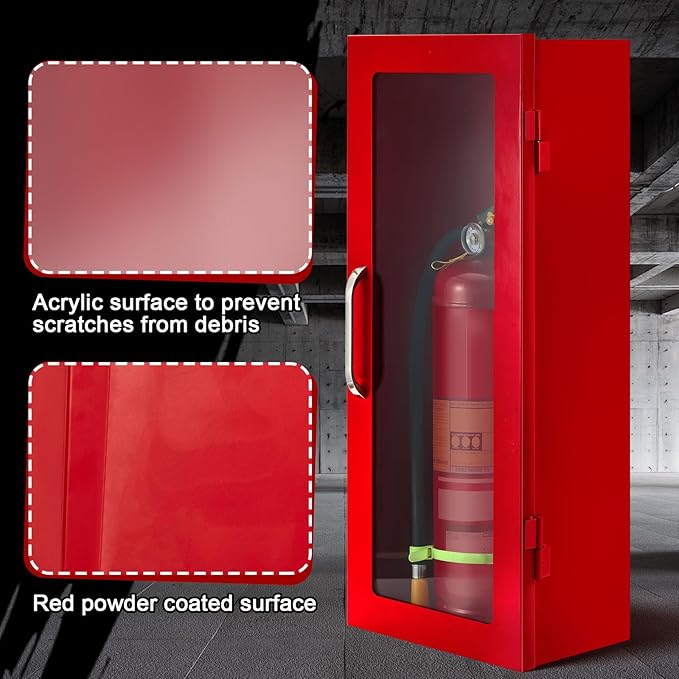 Zonon 4 Pcs Red Fire Extinguisher Cabinet Wall & Surface Mount 24-3/4 H x 10-1/4 W x 6-3/4 D Steel Fire Extinguisher Box Holder Case with Handle for Indoor Outdoor