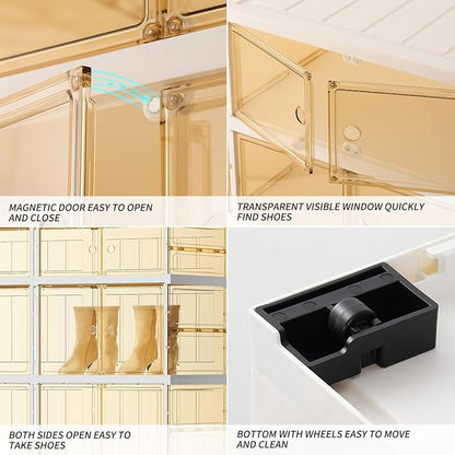 5-Tier Foldable Shoe Rack for Closet Entryway 10-20Pairs,Stackable Clear Shoe Storage Boxes Organizer with Door Plastic Shoe Cabinet Bins with Lids Shoes Shelf Easy Assembly Large