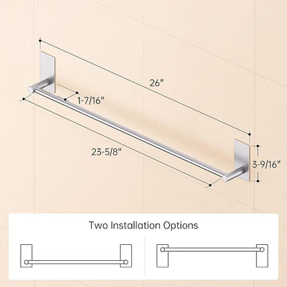 KES Self Adhesive Bathroom Towel Bar, No Drill Towel Bar 24-Inch for Bathroom Towel Hangers Stick on Sticky Towel Holder SUS304 Stainless Steel Rustproof Brushed Finish, A7000S60B-2