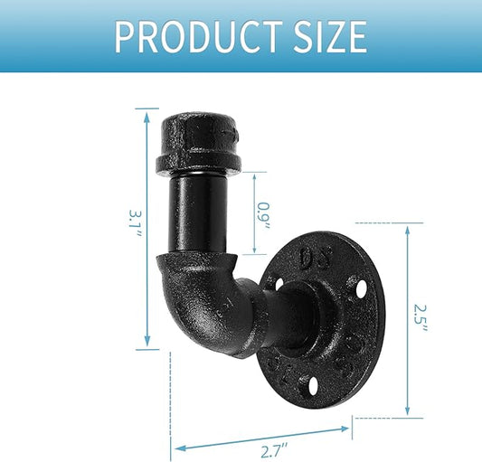 Bathroom Towel Hooks for Hanging 12 Pack Vintage Industrial Pipe Towel Holder Black Wall Mounted Heavy Duty Hook Decorative for Farmhouse Kitchen (12, Black)