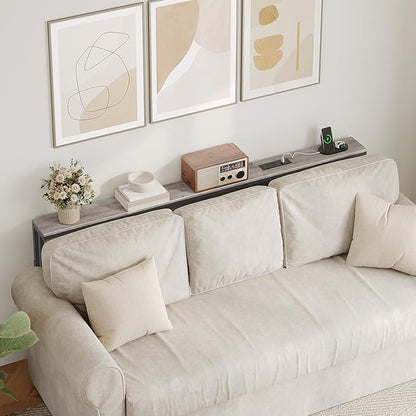 70.9" Narrow Console Table with Adjustable Height (27.6"-35.4"), L Shaped Sofa Table Narrow Long, Skinny Behind Couch Table with USB-C Ports, 5.9" Wide Sofa Side Table, Greige CT28UBG