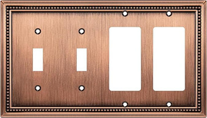 Henne Bery Sunken Pearls Decorative Wall Plate Switch Plate Outlet Cover (Double Toggle/Double Decorator, Antique Copper)