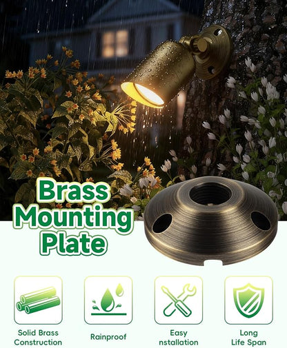 Sturdy Cast Brass Landscape Lighting Mounting Base, Outdoor Light Mounting Plate, Surface Mounting Plate, Low Voltage Landscape Lighting Accessories Antique Bronze 4pcs