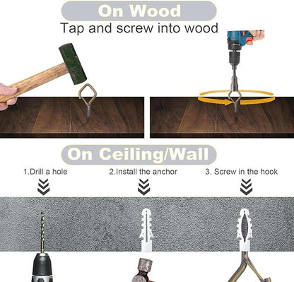 35PCS Eye Screw Hooks for Hanging Heavy Duty with Safety Buckle.Metal Ceiling Hooks for Hanging Plants,Cup,Wind Chime,Bird Feeders,String Lights at Indoor&Outdoor,2.36 Inches Bronze
