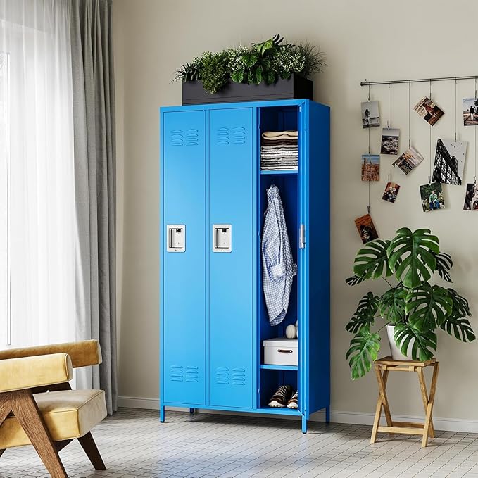 Letaya Metal Storage Lockers for Employees-3 Door Storage Locker with Shelves and Lockable Steel Cabinet for School,Gym,Office,Staff Industrial Storage(Blue, 3 Door)