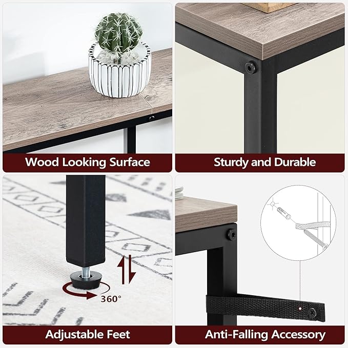 Skinny Console Table with Power Outlets, 63" Narrow Sofa Table, Behind Couch Table with Charging Station, Sofa Hallway Table for Plants, Living Room CTHG165E01