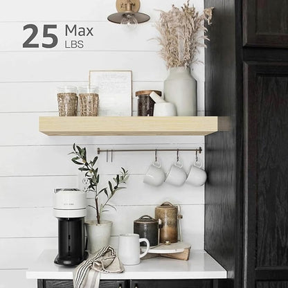 QEEIG Bathroom Floating Shelves for Wall - 15.7" Wall Mounted Shelf Over Toilet Farmhouse Home Decor Display Bookshelf Small 15.7 x 6.7 inch Set of 2, Natural (008-40N)