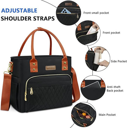 Lunch Bag Lunch Box Women - Leakproof Insulated Lunch Cooler Bag for Women - Large Lunch Tote Bags Adults, Black Orange
