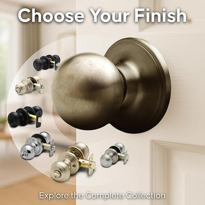 Copper Creek BK2020AB Ball Door Knob, Passage Function, 1 Pack, in Antique Brass