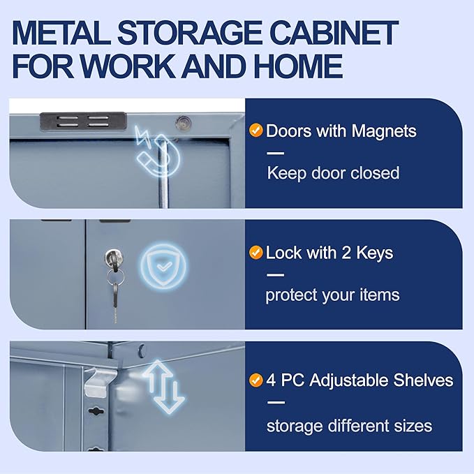 BESFUR Metal Garage Storage Cabinet with Locking Doors and 4 Adjustable Shelves, Gray Tall Storage Cabinets, Tool File Lockable Cabinet for Garage Office Warehouse Shop(71”H)