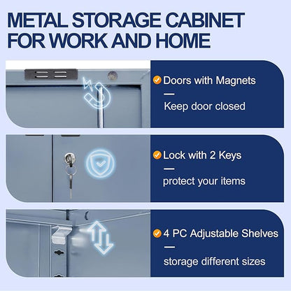 BESFUR Metal Garage Storage Cabinet with Locking Doors and 4 Adjustable Shelves, Gray Tall Storage Cabinets, Tool File Lockable Cabinet for Garage Office Warehouse Shop(71”H)