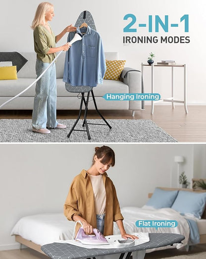 LyriFine Ironing Board, 2-in-1 Flat and Hanging Board, Sturdy Steel Frame Iron Board with Non-Slip Feet, Heat Resistant Cover Iron Board, Foldable Ironing Board Full Size with Hook, 14″ x 43″ Gray