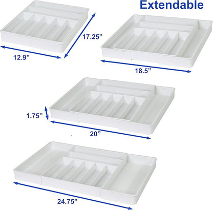 Simple Houseware Expandable & Adjustable Cutlery Drawer Organizer - Large Utensil and Flatware Tray for Kitchen Drawers, White