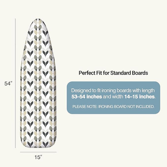 Ironing Board Cover and Pad 15"x54" Extra Thick Natural Cotton, Scorch and Stain Resistant Padding, Standard Size Iron Board Cover with Fasteners Heavy Duty Elastic Edge, Heatproof Foliage