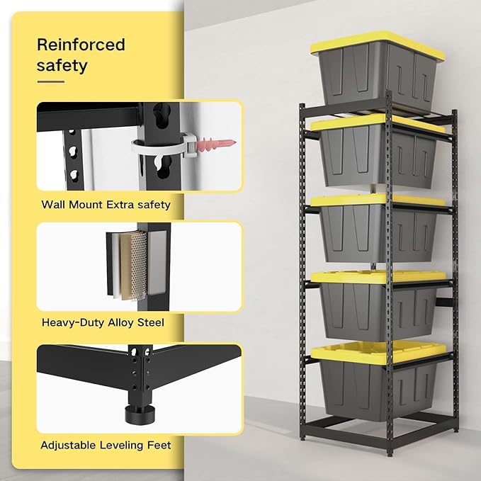 27 Gallon Tote Storage Rack, Heavy-Duty Storage Bin Rack Organizer, 5-Tier Standing Storage Bin Shelves, 250 lb Capacity, Maximize Space for Garage, Warehouse, Utility