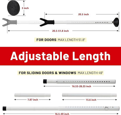 Door Stoppers Security Bar 2 Pack - Heavy Duty Door Jammer - Adjustable Sliding Door Lock Bar - Door Barricade Security Bars for Window, Front Door, Patio Door, Apartment, Home, Hotel Room