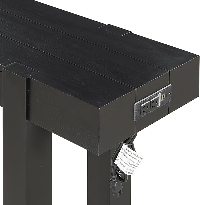 SOFTSEA Rustic Entryway Table with Hidden Drawer, Wood Console Table with Side Power Outlet, Sofa Table for Living Room Office, Black