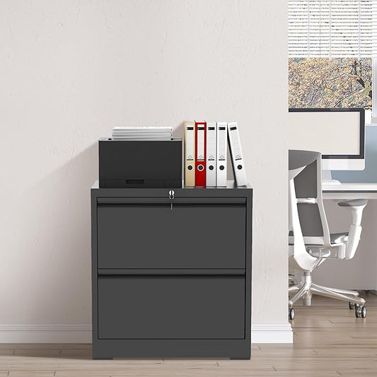 2-Drawer File Cabinet with Lock, Metal Lateral Filing Cabinets for Home Office, Heavy Duty Steel Horizontal Locking Office Storage Cabinet for Legal/Letter/A4 Size File, Assembly Required