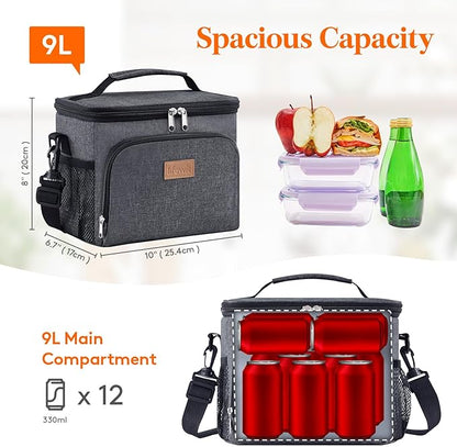 Lifewit Reusable Insulated Lunch Bag, Portable Cooler Freezable Soft Lunchbox Leakproof with Adjustable Shoulder Strap for Men Women Adult for Work Picnic or Travel, 9L 12 Can, Dark Gray