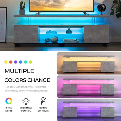 Grey TV Stand, LED TV Stand Modern Entertainment Center for Living Room LED Console Table for TV LED TV Cabinet for 65 inch TV