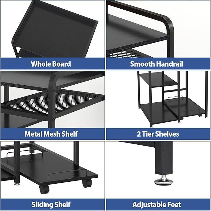 Livofloral Printer Stands with Charging Station, 23.6 x 18.9 Inch Large Printer Stand with Storage for Home Office, Printer Table with Power Outlet USB Port, Printer Shredder Stand with Wheels, Black