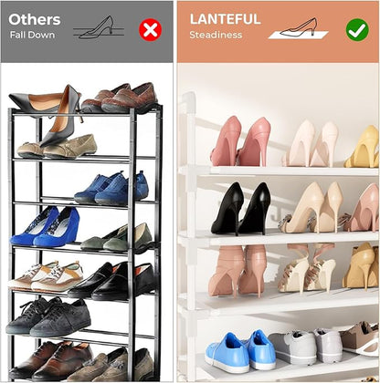 11 Tiers Tall Shoe Rack Holds 55 Pairs of Shoes with 18pcs Hooks Sturdy Wide Shoe Organizer Storage Free Standing Metal Shoe Shelf for Closet, Entryway White