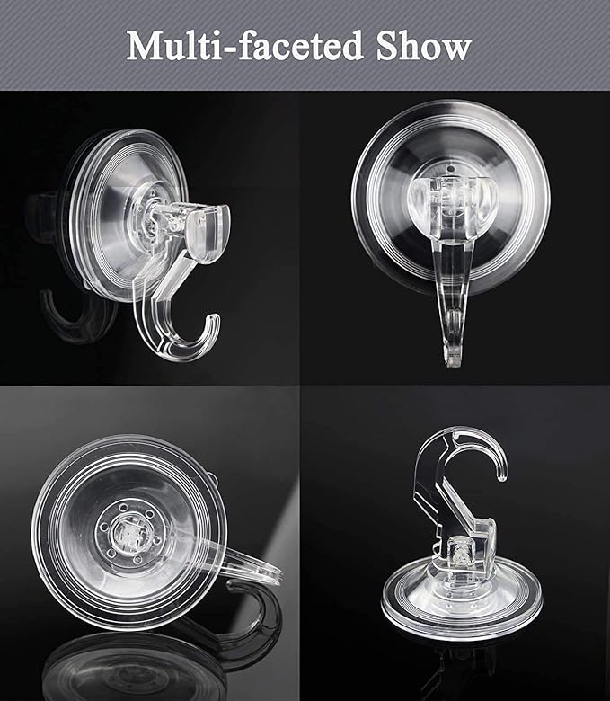 Quntis Wreath Hanger 6 Pack - Clear Plastic Suction Cup Hooks, Reusable, Waterproof Vacuum Suction Hooks for Shower Wall, Window, Towel, Loofah, Soap Bag, Christmas Decor
