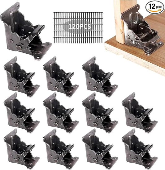 12 Pack Locking Hinge for Folding Table Brackets, TopDirect Heavy Duty Folding Brackets 90 Degree Self Locking Folding Hinge for Table Legs Furniture
