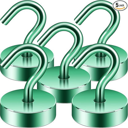 Neosmuk Magnetic Hooks, Cruise Ship Essentials, 40lb+ Heavy Duty Magnetic Hooks for Cruise Cabins, Refrigerator, Grill, Hanging, and Travel | Extra Strong Must-Haves Magnet Hook,Green,Pack of 5