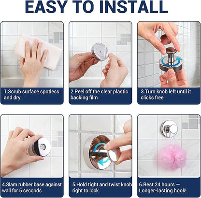 Suction Cup Hooks for Shower,No Drill Towel Hooks for Bathroom Wall, Kitchen, Glass, Mirror, Tile - Ideal for Hanging Towels, Robes, and Loofahs (Mirror-2pcs)