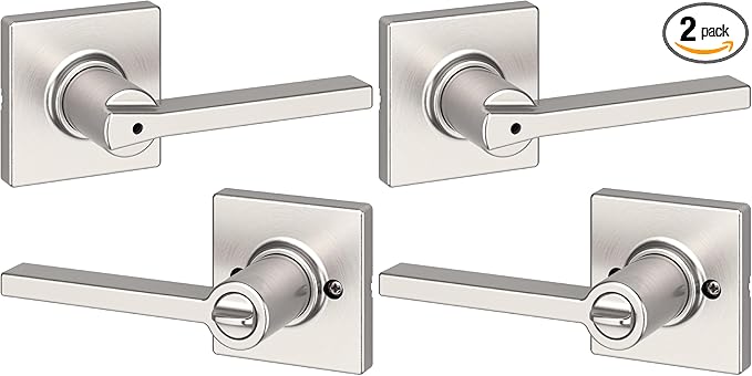 Kwikset Casey Door Handle, Privacy, Satin Nickel | Interior Lever | Keyless Turn Lock | Microban Protection | Pack of 2