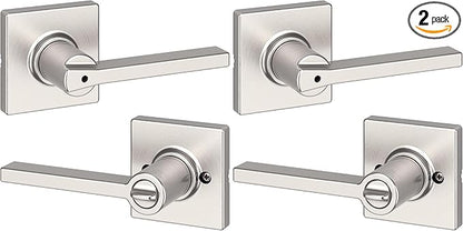 Kwikset Casey Door Handle, Privacy, Satin Nickel | Interior Lever | Keyless Turn Lock | Microban Protection | Pack of 2