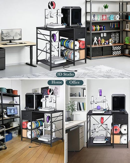 3D Printer Stand with Filaments Storage - 3D Printer Table Filament Storage Rack Heavy Duty 3D Print Desk with Drawer for Workshop Studio Office
