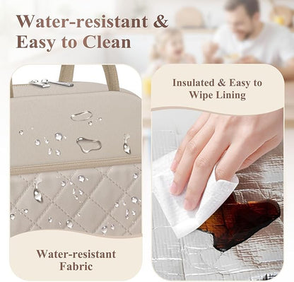 Lunch Box for Women Adult Men Insulated Cute Quilted Lunch Bag Women Reusable Large Lunch Tote Bag Leakproof Simple Cooler Bag for Work Office Picnic Beach or Travel