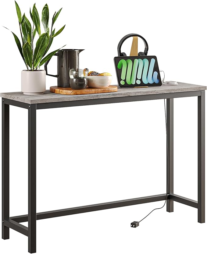 BOFENG Narrow Console Table with Outlet,Thin Sofa Table with Charging Station,41.5 Inch Small Entryway Table,for Hallway,Bedroom,Living Room,Foyer,Grey