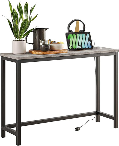 BOFENG Narrow Console Table with Outlet,Thin Sofa Table with Charging Station,41.5 Inch Small Entryway Table,for Hallway,Bedroom,Living Room,Foyer,Grey