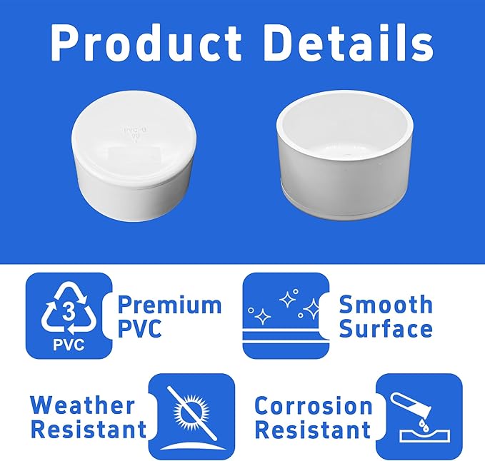 2PCS 3 Inch PVC End Caps(Not SCH40), White Furniture Grade Socket Plugs Adapter, PVC Pipe Fitting Covers for Greenhouse Frames & Shelving Systems(90mm Inner Diameter)