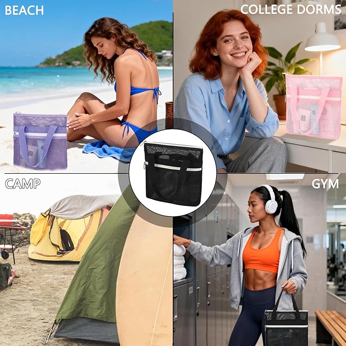 Mesh Shower Caddy Portable Shower Bag for Travel, Gym, Camping – Quick-Dry Hanging Toiletry Organizer with Zipper Pockets for Bathroom Essentials,Purple