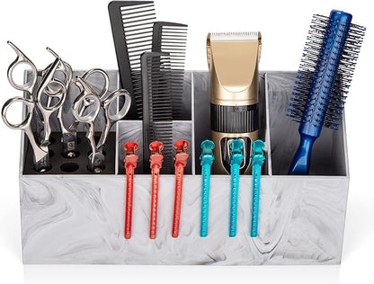 Noverlife Salon Shear Holder, Large Marble Pattern Hair Stylist Shears Rack Neat Desk Organizer, Professional Barber Scissor Holder Pet Grooming Storage Box Container Case for Clippers Combs Clips