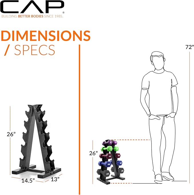 CAP Barbell 100 LB Set of Neoprene Dumbbells with Rack Color Series | 5, 8, 10, 12 and 15 LB pairs