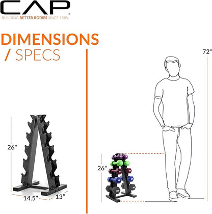 CAP Barbell 100 LB Set of Neoprene Dumbbells with Rack Color Series | 5, 8, 10, 12 and 15 LB pairs