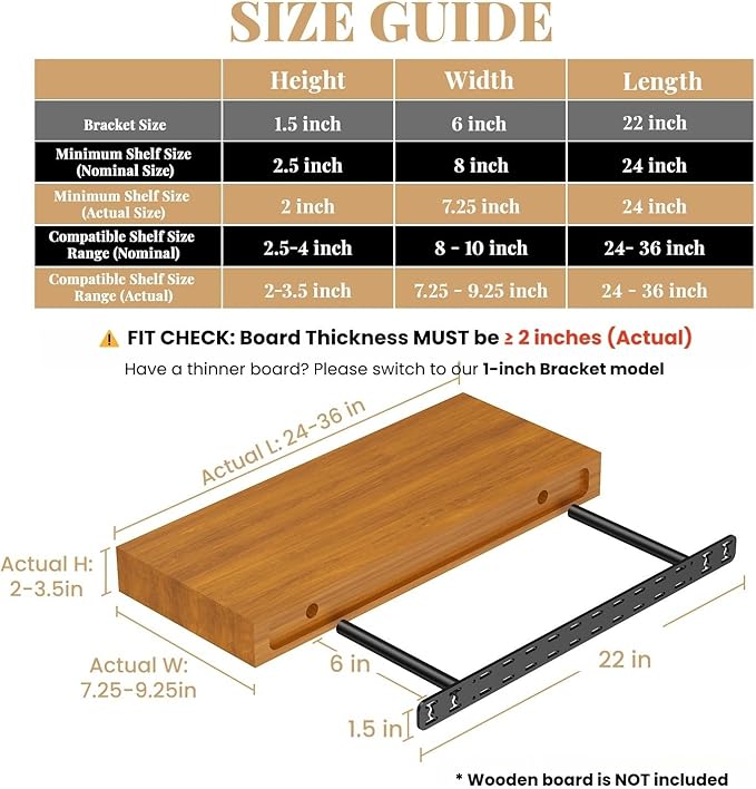 2pcs Floating Shelf Hardware Heavy Duty Hidden Shelf Brackets Support,Wall Mounting Invisible Floating Shelves Bracket with Jig (22" x 6" x 1.5" with Tools)