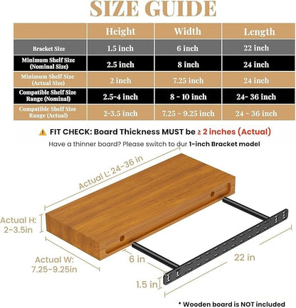 2pcs Floating Shelf Hardware Heavy Duty Hidden Shelf Brackets Support,Wall Mounting Invisible Floating Shelves Bracket with Jig (22" x 6" x 1.5" with Tools)