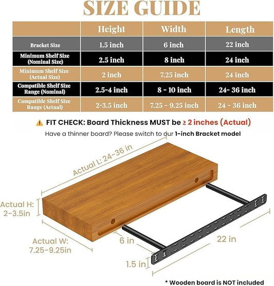 2pcs Floating Shelf Hardware Heavy Duty Hidden Shelf Brackets Support,Wall Mounting Invisible Floating Shelves Bracket with Jig (22" x 6" x 1.5" with Tools)