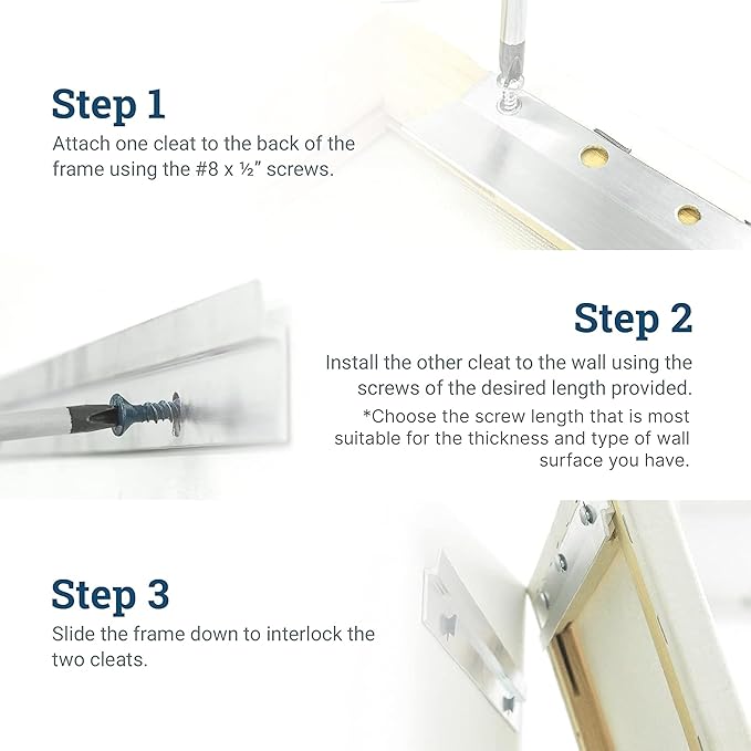 PHS Light French Cleat Hanger - 12 Inch Heavy Duty Picture Hangers - Supports 100 lbs - Heavy Mirror Hanging Kit with Screws and Anchors - Mirror Holders for Wall Mounting & Z Clips for Hanging